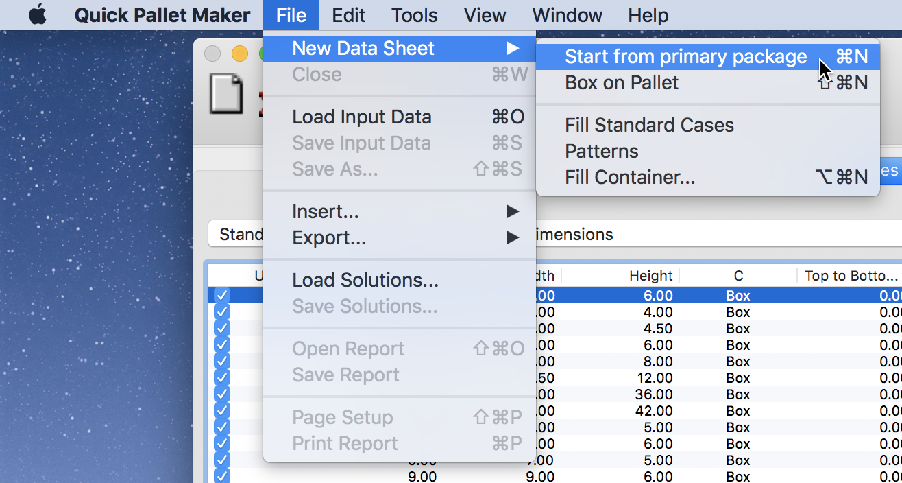 File - New Data Sheet - Start from primary package