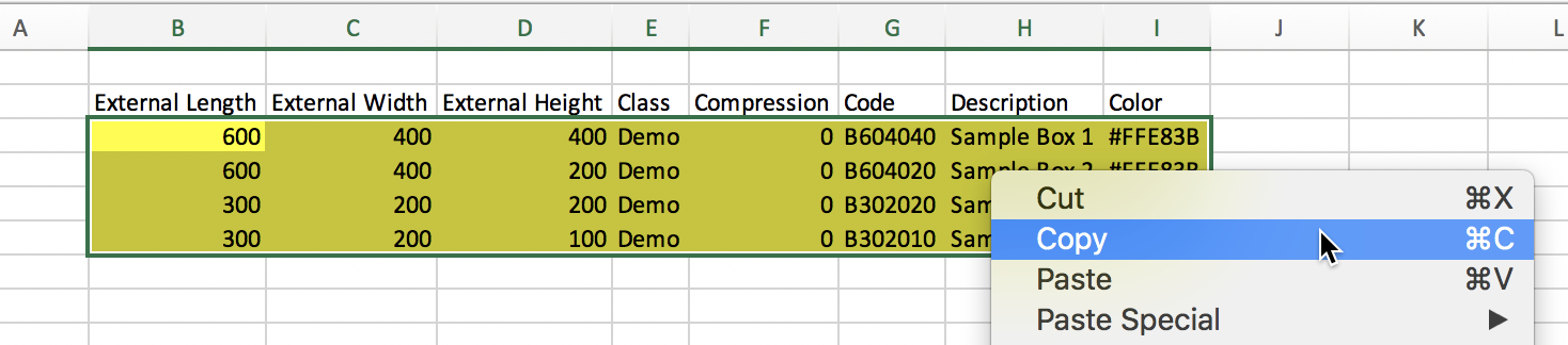 Copy from Spreadsheet