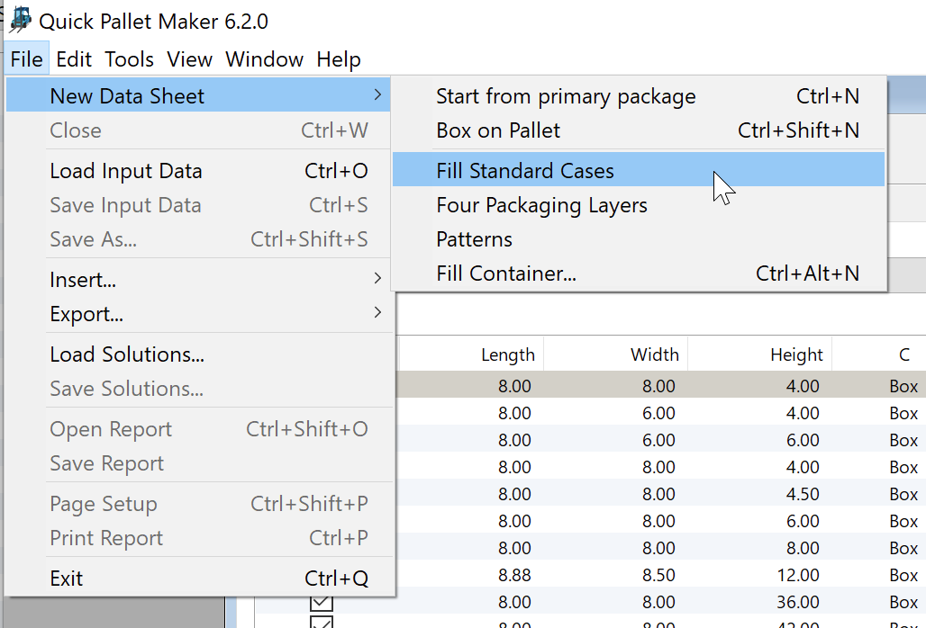 New Data Sheet - Fill Standard Cases