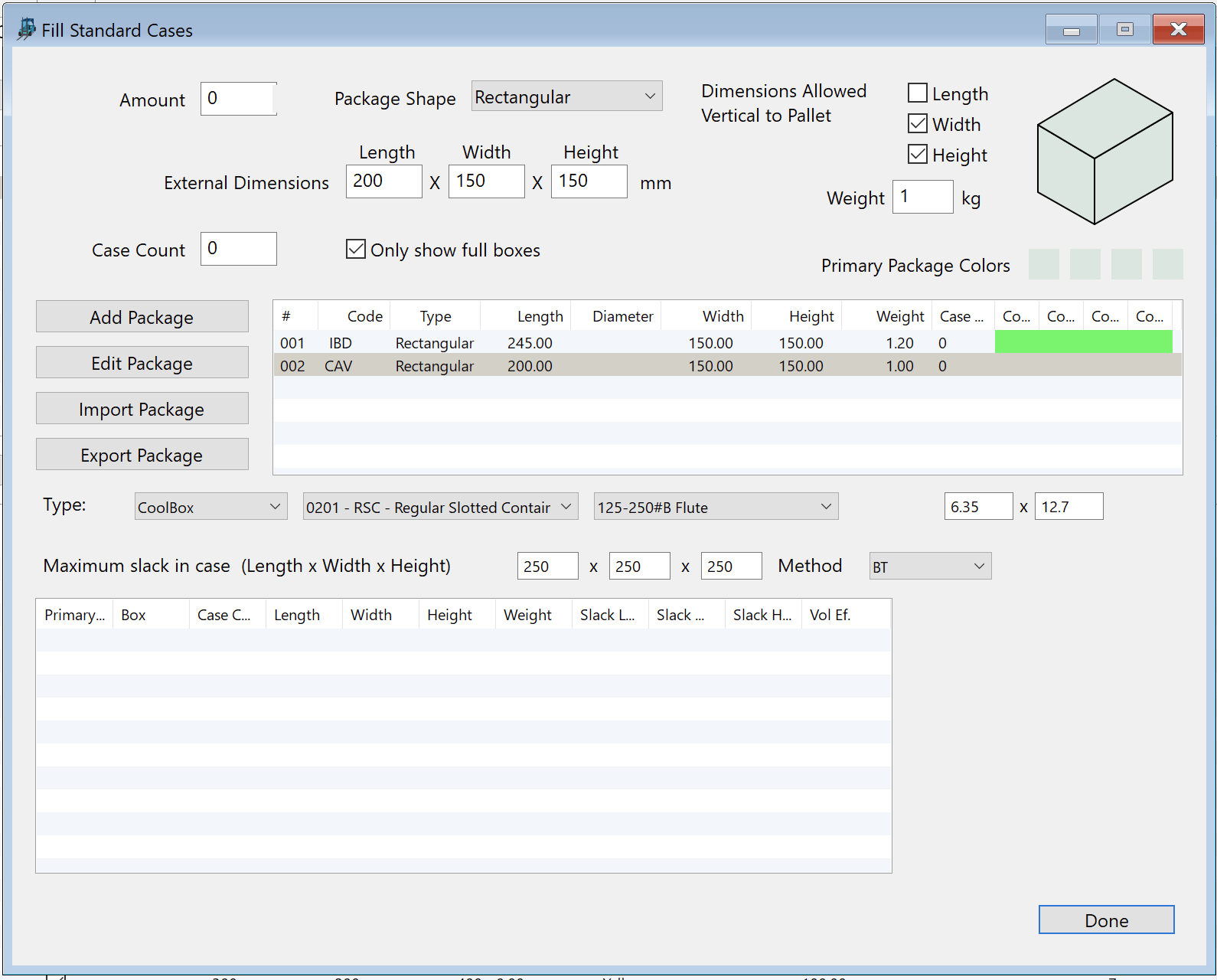 Fill Standard Cases Window