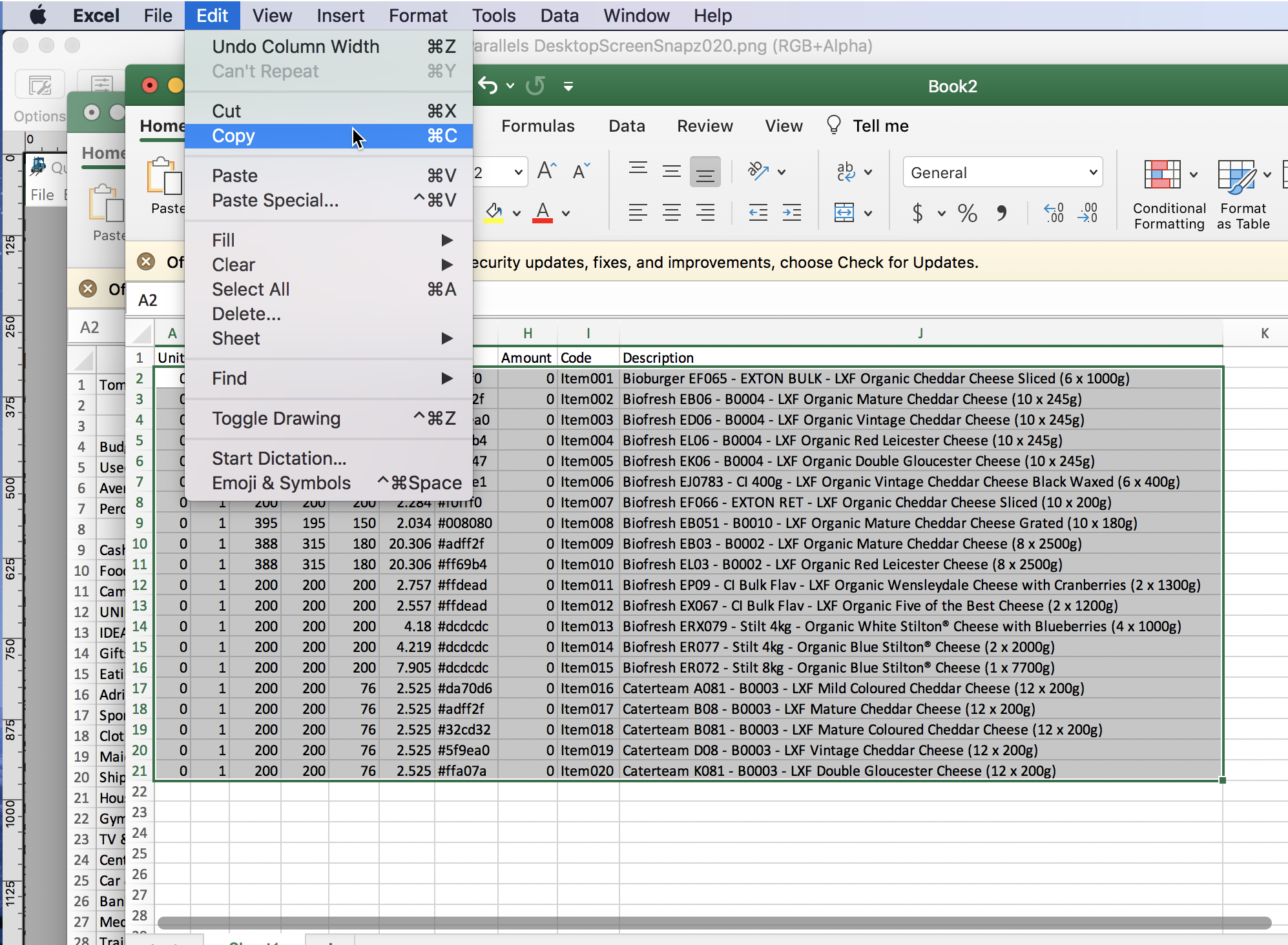 Spreadsheet with Data