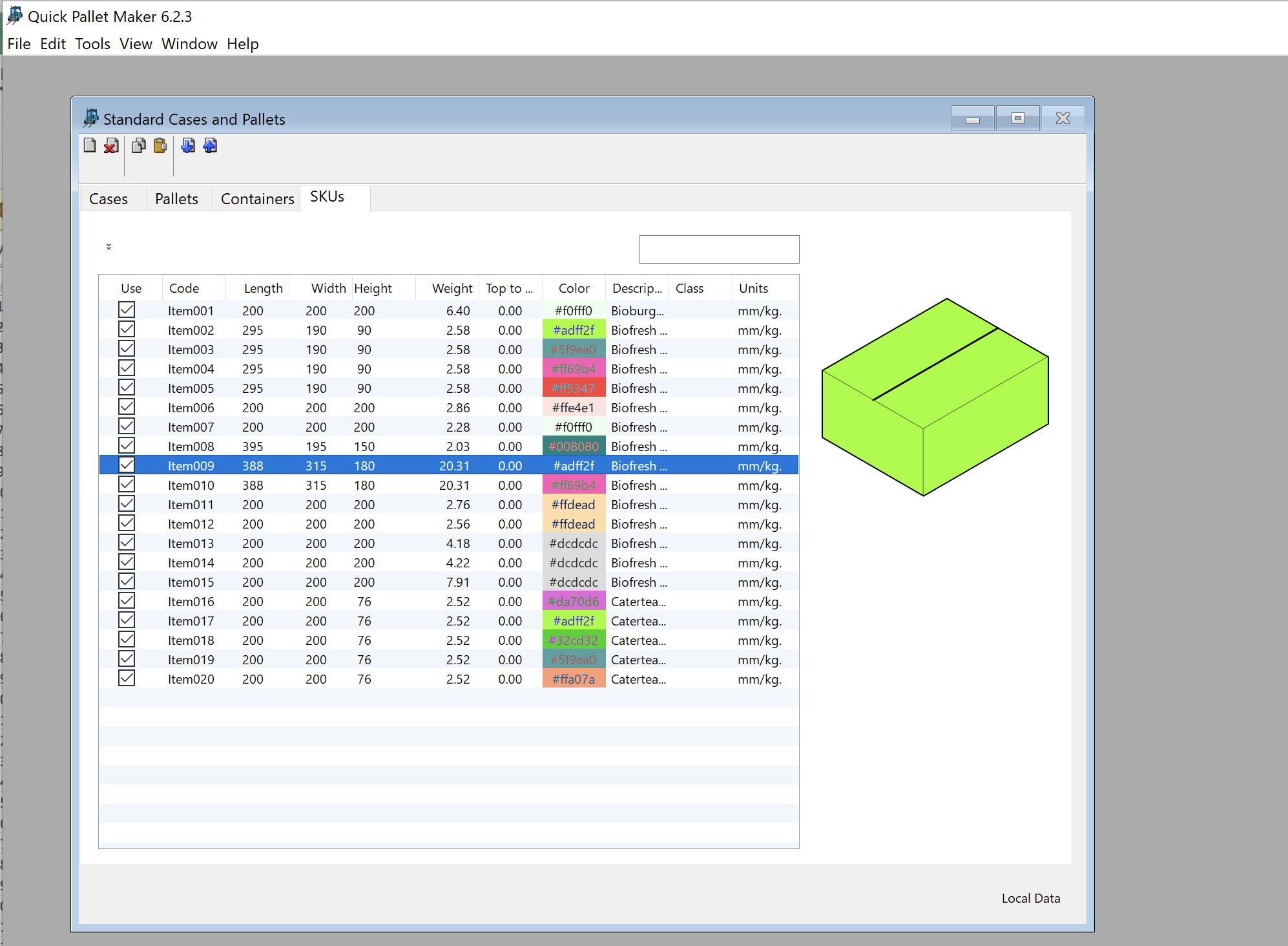 SKU Table with Boxes