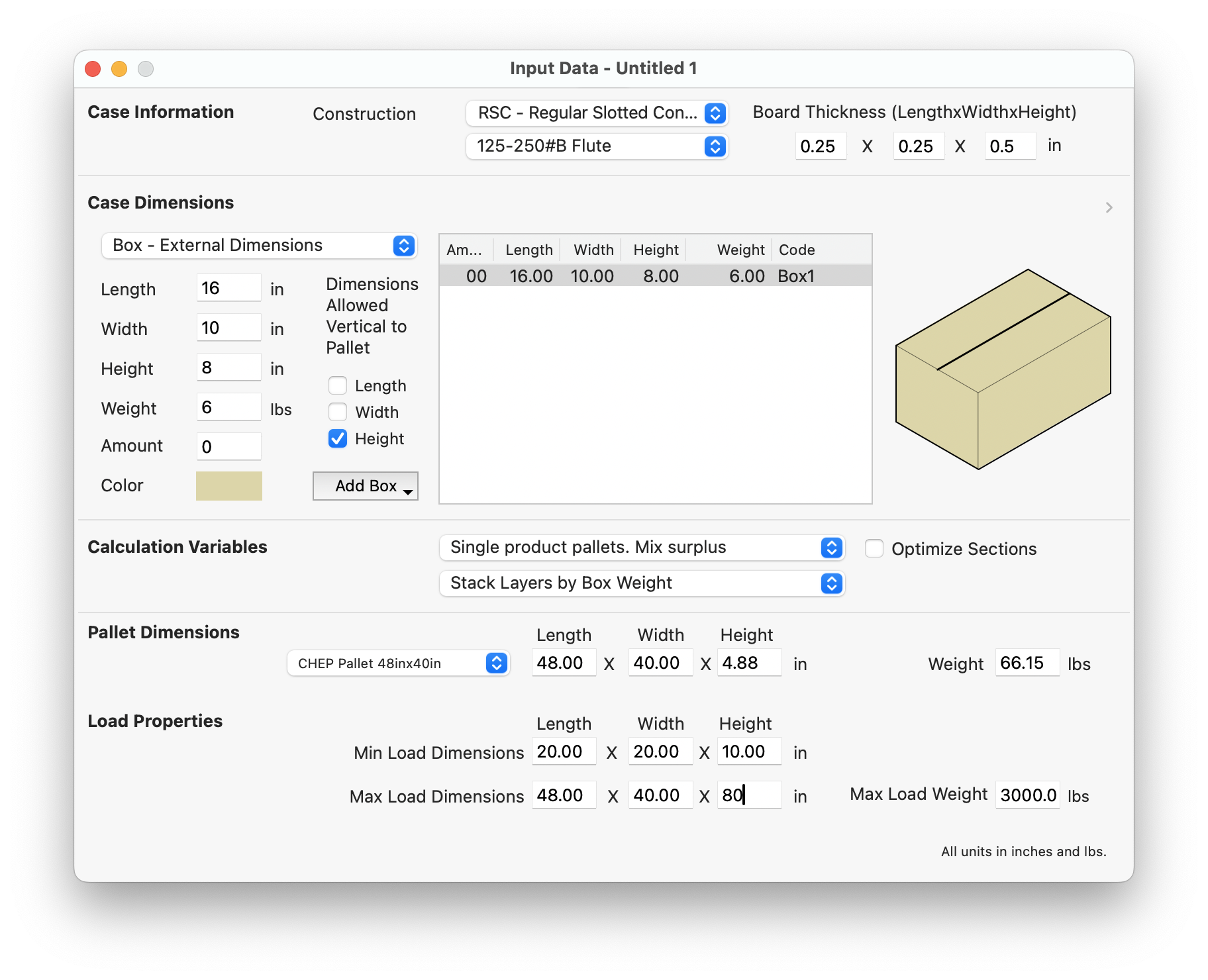 box to pallet input window