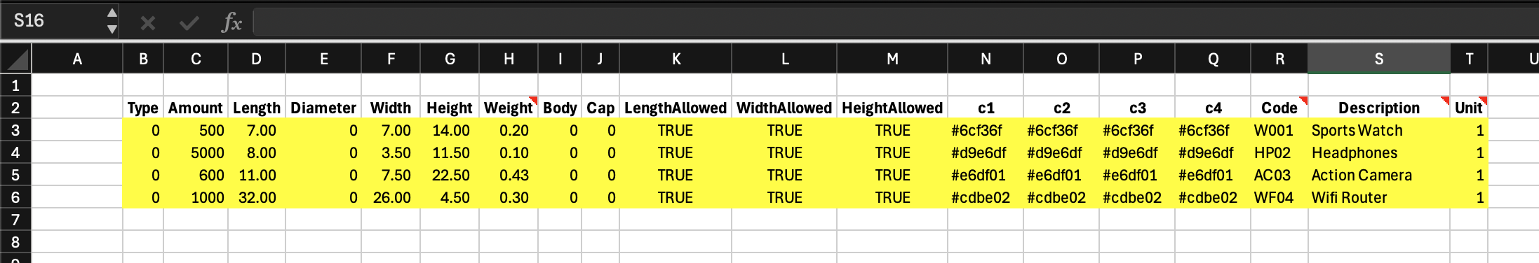 spreadsheet with data