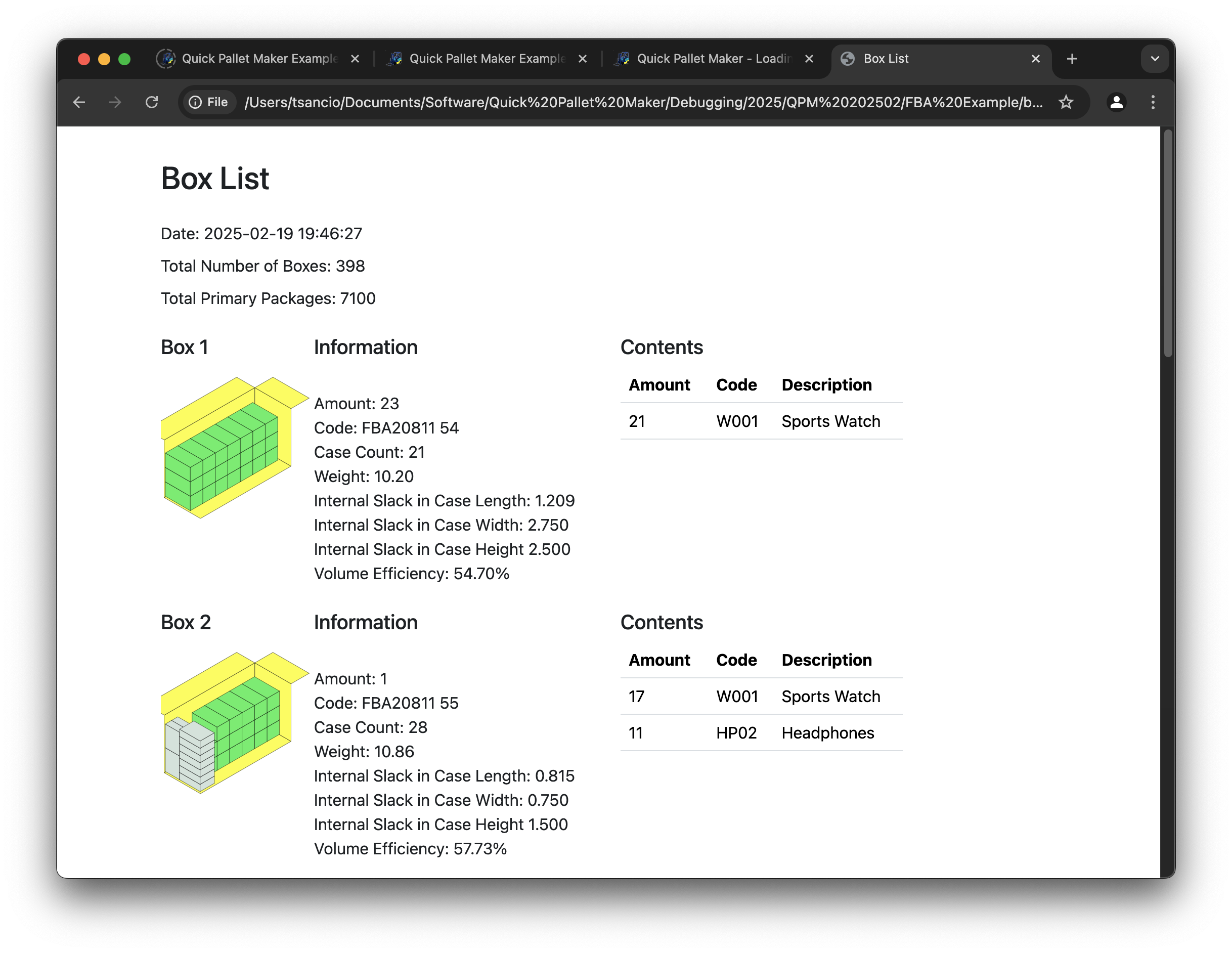 box contents report