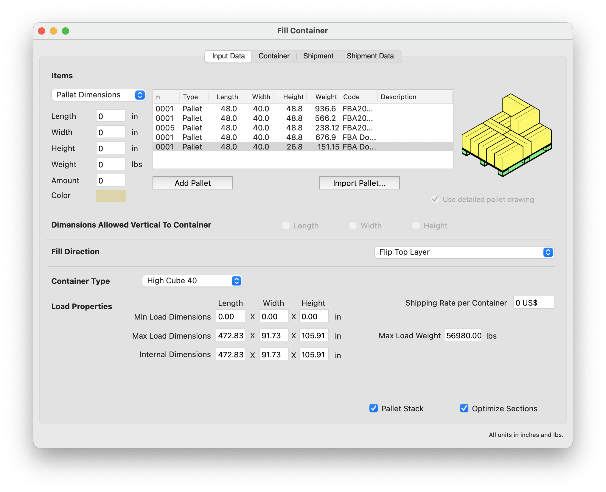 Container fill window