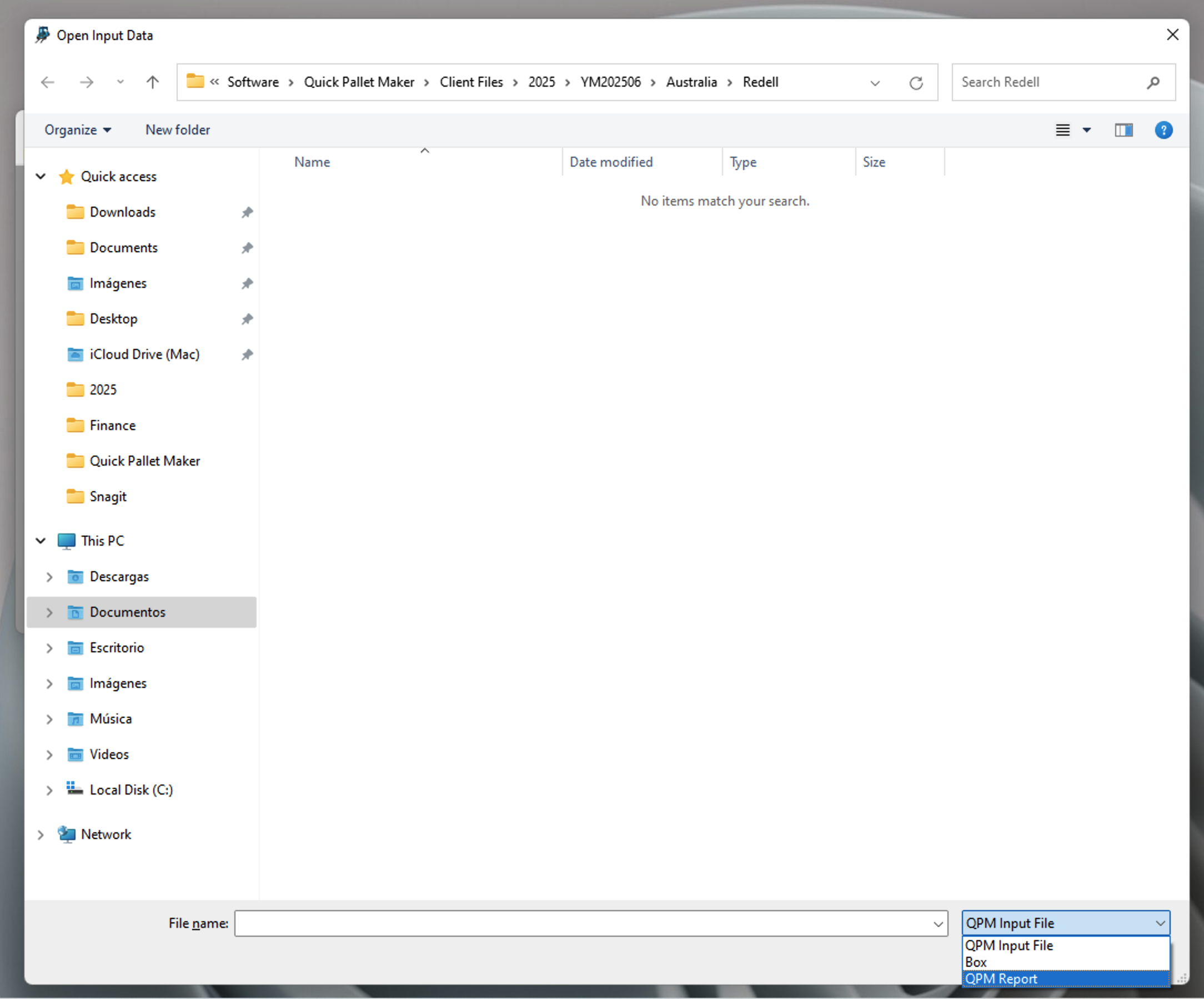 Open Input Data window